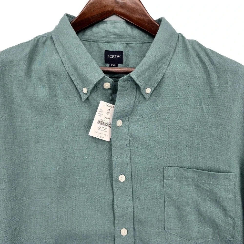 J.Crew Men's XXL Linen Cotton Button Down Shirt Green Long Sleeve NWT